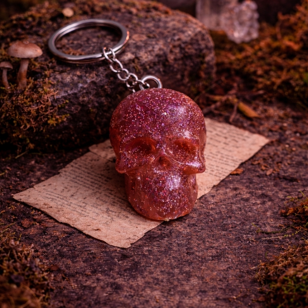 Handmade Glittery Skull Safety Keychain